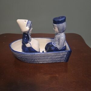 Vintage Delft Blue Dutch Girl & Boy Salt And Pepper Shakes